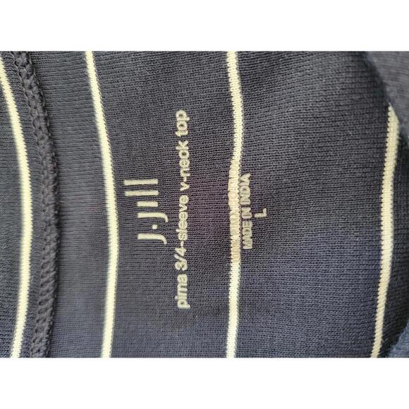 J. Jill large blue with white stripes 3/4 sleeve v neck tee shirt - Picture 3 of 5